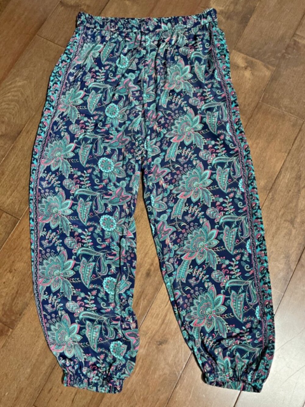 Chelsea & Theodore Floral Elastic Waist Wide-Leg Pants Womens L Boho New $68